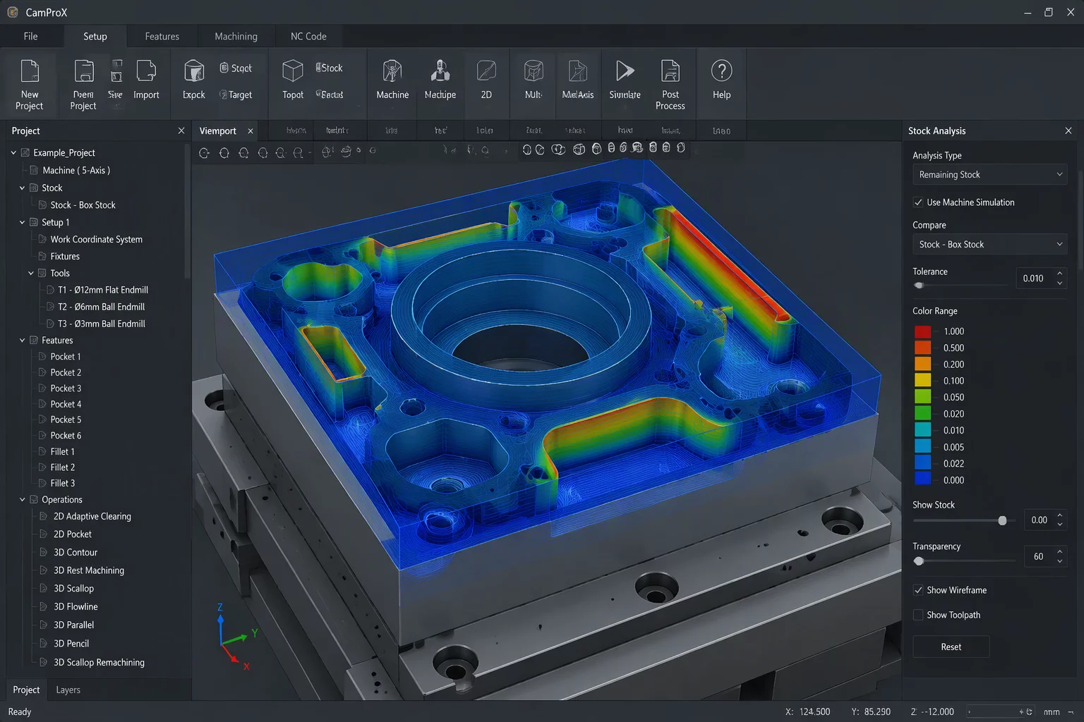 Remaining stock handoff between consecutive CAM operations showing downstream toolpath input conditions